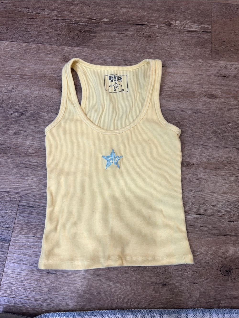 REVICE Yellow Ribbed Kids Tank with Blue Embroidered Logo